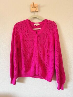 Sézane 100% Cotton Button-Front Sweater Cardigan - Fuchsia Pink Small